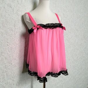 Victoria’s Secret Pink Chiffon Babydoll Nightie w/ Black Lace S